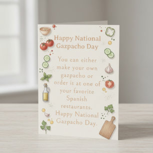 Tarjeta De Agradecimiento verduras divertidas Día Nacional del Gazpacho
