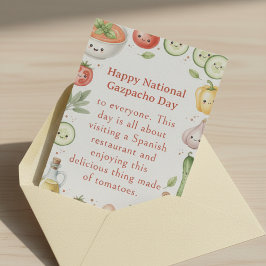 Tarjeta De Agradecimiento verduras divertidas Día Nacional del Gazpacho