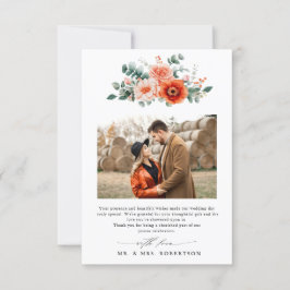 Tarjeta De Agradecimiento Verona Sunset Bright Naranja Boda floral moderno