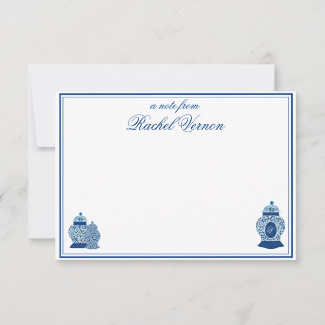 Tarjeta De Agradecimiento Versailles Chinoiserie Ginger Jar Monogram V (Anverso)