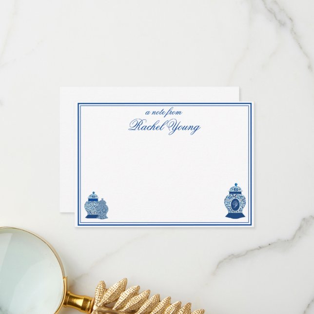 Tarjeta De Agradecimiento Versalles Chinoiserie Jarrón de Jengibre Monograma (Anverso/Reverso In Situ)