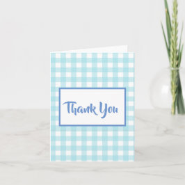 Tarjeta de agradecimiento vertical azul a cuadros