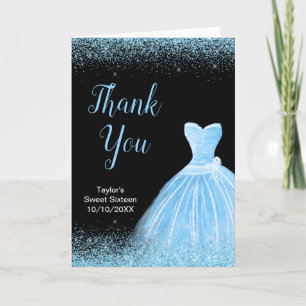 Tarjeta De Agradecimiento Vestido azul claro Faux Purpurina Sweet 16 cumplea