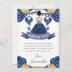 Tarjeta De Agradecimiento Vestido azul marino Brunette Princesa Sweet 16