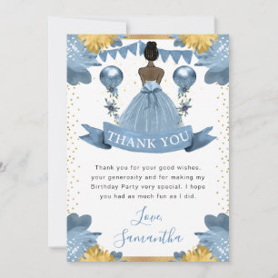 Tarjeta De Agradecimiento Vestido azul polvoriento Cumpleaños Princesa Piel