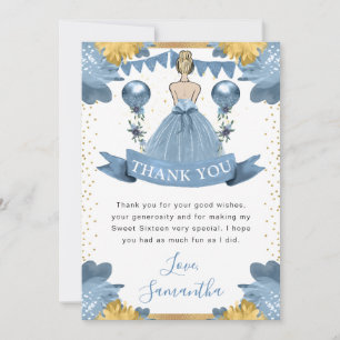 Tarjeta De Agradecimiento Vestido azul polvoriento Princesa rubia Sweet 16