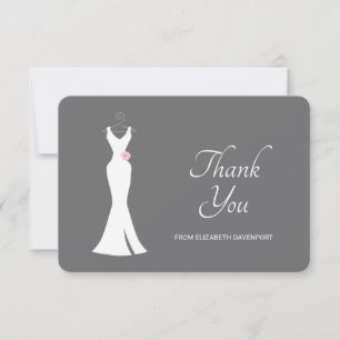 Tarjeta De Agradecimiento Vestido blanco elegante en gris - Novia simple y e