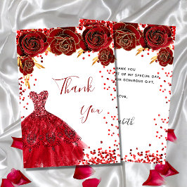Tarjeta De Agradecimiento Vestido blanco rojo glamoroso floral cumpleaños