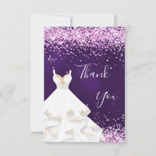 Tarjeta De Agradecimiento Vestido blanco rosa púrpura brillo glamuroso