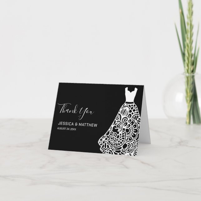 Tarjeta De Agradecimiento Vestido Boda de encaje blanco (Anverso)