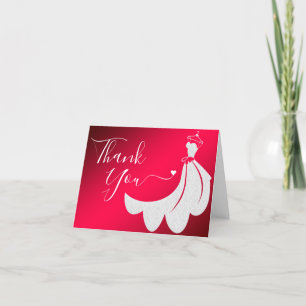Tarjeta De Agradecimiento Vestido Boda de encaje blanco con rojo   PERSONALI