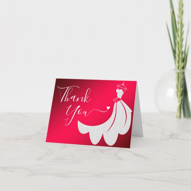 Tarjeta De Agradecimiento Vestido Boda de encaje blanco con rojo | PERSONALI (Anverso)