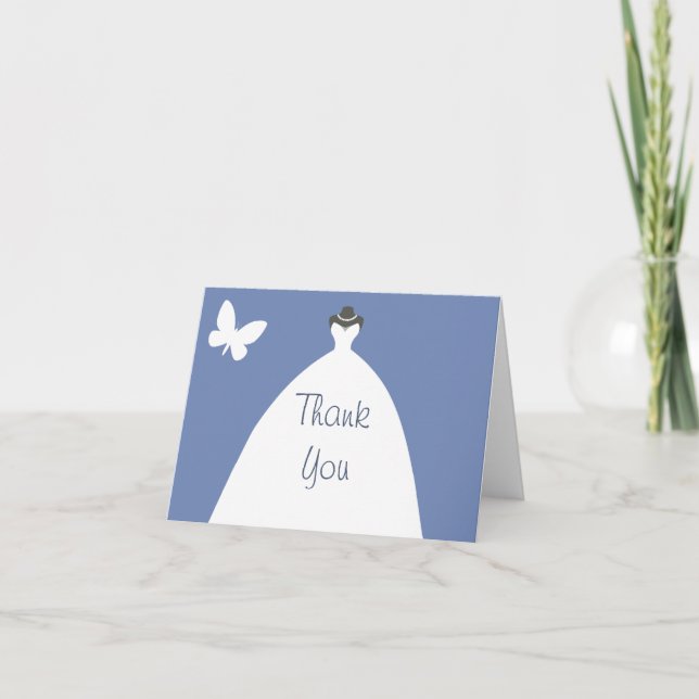Tarjeta De Agradecimiento Vestido boda Gracias con mariposa blanca (Anverso)