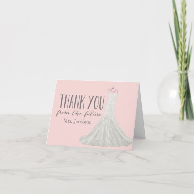 Tarjeta De Agradecimiento Vestido Boda moderno | Bridal Shower Gracias (Anverso)