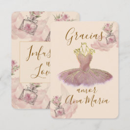 Tarjeta De Agradecimiento Vestido de Bailarina Dorado Rosa Gazoso  Perfume F