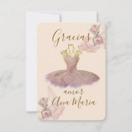 Tarjeta De Agradecimiento Vestido de Bailarina Dorado Rosa Gazoso  Perfume F