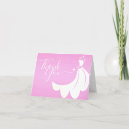 Tarjeta De Agradecimiento Vestido de boda blanco en ducha nupcial rosada