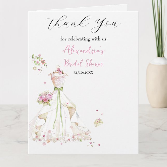 Tarjeta De Agradecimiento Vestido de Despedida de Soltera Personalizado Grac (Anverso)