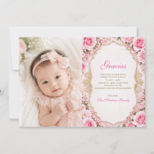Tarjeta De Agradecimiento Vestido de niña mexicana española fiesta rosa Baut