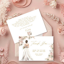Tarjeta De Agradecimiento Vestido de Novia Brunette Floral Despedida de Solt