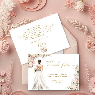 Tarjeta De Agradecimiento Vestido de Novia Brunette Floral Regalo de Boda