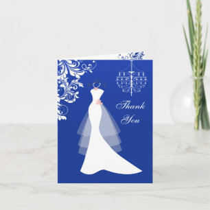 Tarjeta De Agradecimiento Vestido de novia, candelabro sobre azul real Graci