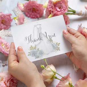 Tarjeta De Agradecimiento Vestido de Novia con Tipografía Caligráfica Elegan