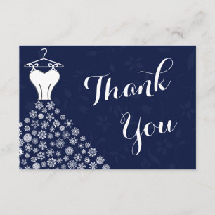 Tarjeta De Agradecimiento Vestido de Novia Copos de Nieve Azul Marino Gracia