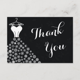 Tarjeta De Agradecimiento Vestido de Novia Copos de Nieve Blanco Negro Graci