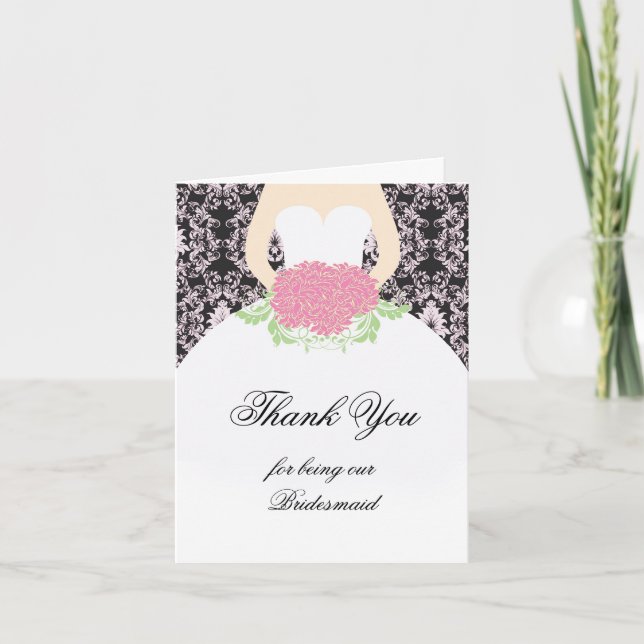 Tarjeta De Agradecimiento Vestido de novia, damasco, flores Boda Gracias (Anverso)