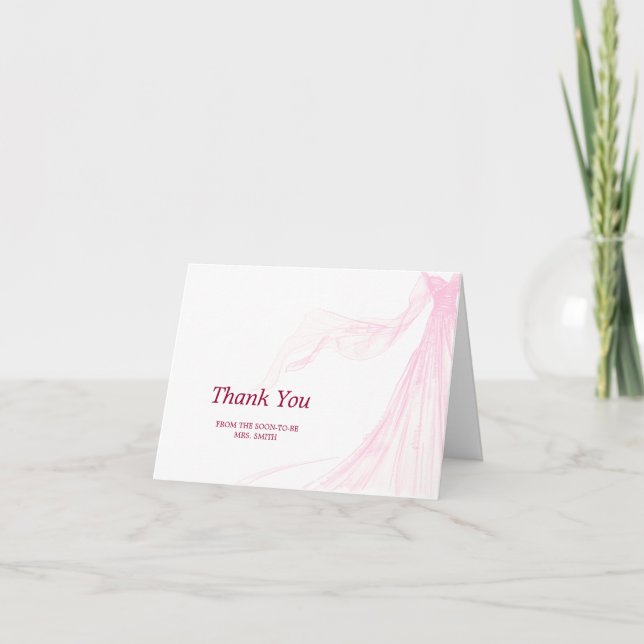 Tarjeta De Agradecimiento Vestido de Novia Elegante Rosa Suave Regalo de Des (Anverso)