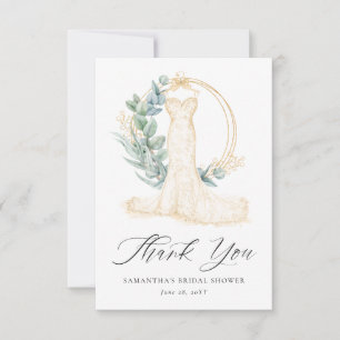 Tarjeta De Agradecimiento Vestido de Novia Greenery Gold Berries Despedida d