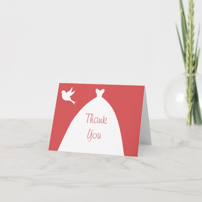 Tarjeta De Agradecimiento Vestido de Novia Rosa Gracias con Paloma Blanca (Anverso)