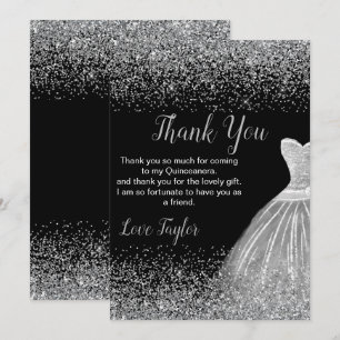 Tarjeta De Agradecimiento Vestido de plata Quinceanera con brillo falso