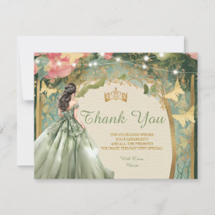 Tarjeta De Agradecimiento Vestido de princesa verde salvia Bosque dorado Mis