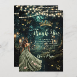 Tarjeta De Agradecimiento Vestido de Quinceañera Verde Sage del Bosque Encan