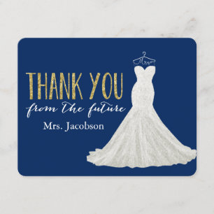 Tarjeta De Agradecimiento Vestido Elegante Azul Marino y Dorado Gracias