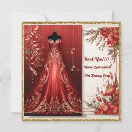 Tarjeta De Agradecimiento Vestido largo formal rojo Quinceañera