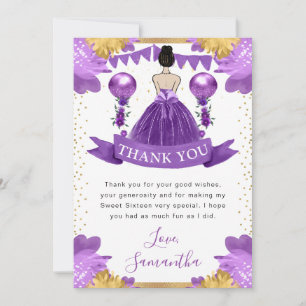 Tarjeta De Agradecimiento Vestido Morado Princesa de Cabello Castaño Dulces 