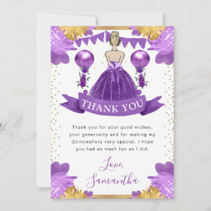Tarjeta De Agradecimiento Vestido Morado Princesa Rubia Quinceañera