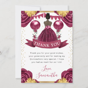 Tarjeta De Agradecimiento Vestido Rojo Borgoña Princesa Quinceañera Piel Osc