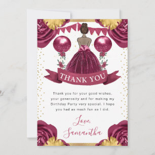 Tarjeta De Agradecimiento Vestido Rojo Burdeos Cumpleaños Princesa Piel Oscu