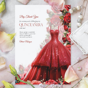 Tarjeta De Agradecimiento Vestido rojo Quintencera Glam
