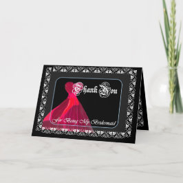 Tarjeta De Agradecimiento Vestido Rojo y Encaje - GRACIAS Damas de Honor