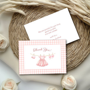 Tarjeta De Agradecimiento Vestido Rosa Colgante Gracias Bebé Niña Shower de
