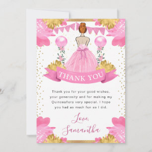 Tarjeta De Agradecimiento Vestido rosa rojo haitiano princesa Quinceanera