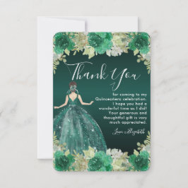 Tarjeta De Agradecimiento Vestido verde floral Cumpleaños Quinceanera