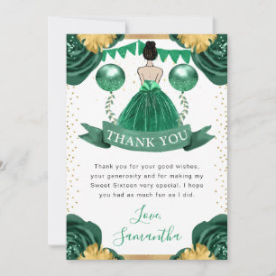Tarjeta De Agradecimiento Vestido Verde Princesa de Cabello Castaño Dulces 1