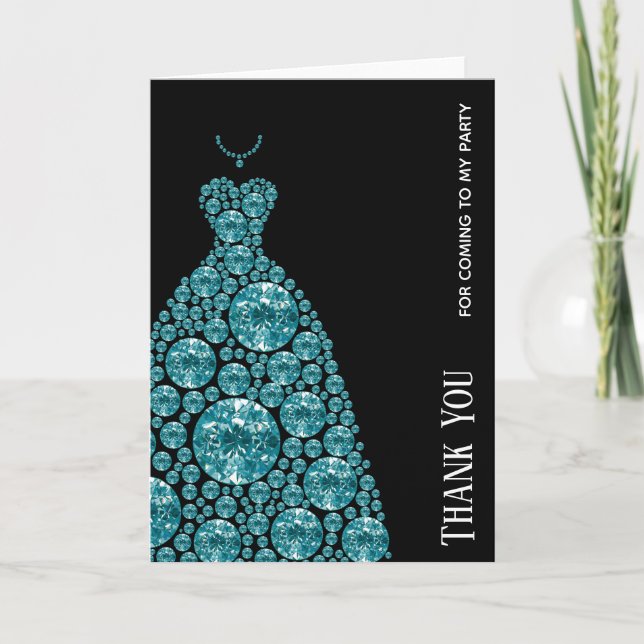 Tarjeta De Agradecimiento Vestidos con traje de vidrio Diamond Glam (Anverso)