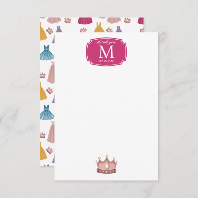 Tarjeta De Agradecimiento Vestidos de Princesa Cuento de Hadas Niña Niños (Anverso / Reverso)